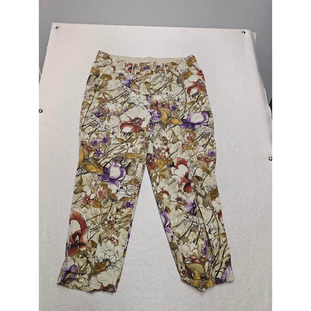 Chicos Floral Print Cropped Pants Size 2 US 12 Purple Green Botanical Stretch